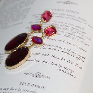 STUNNING Rhinestone Cocktail Earrings Red Pink NEW